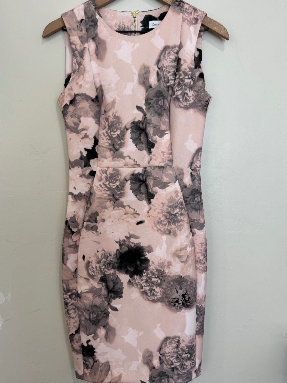 Calvin Klein Blush Pink Floral Sheath Dress Size 6 Cocktail Office Career Wear